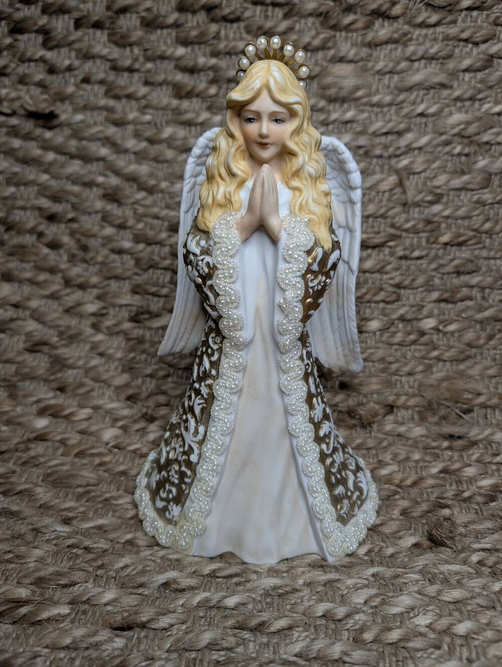 Vintage Porcelain Christmas Angel Music Box 9" Roman Inc Plays Joy To The World